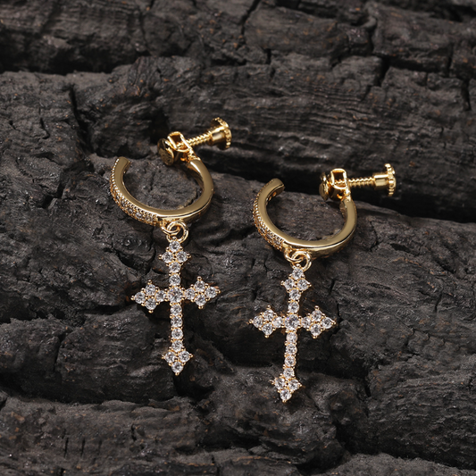 Hip Hop Spiral Buckle Cross Earrings