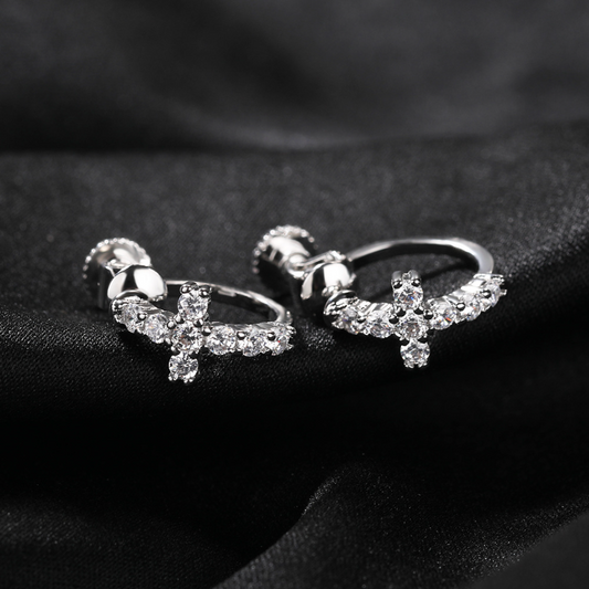 Black Spiral Buckle Cross Earrings