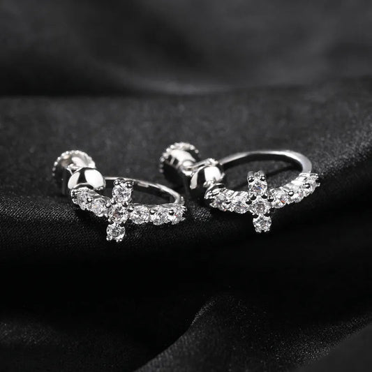 ICERIME Black Spiral Buckle Cross Earrings