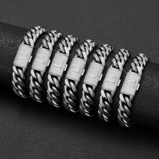 26 Letter Flip Buckle Encryption Chain Cuban Chain Steel Necklace