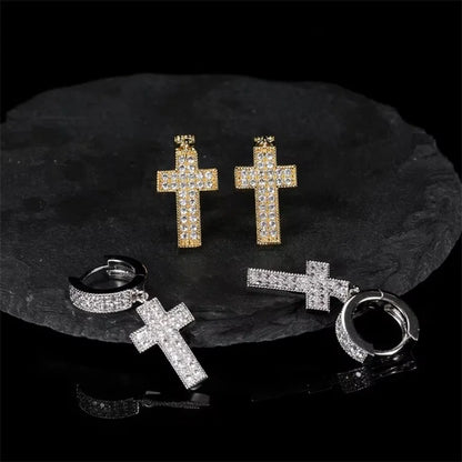 Drip Faith Earrings丨Iced Out Cross Hoops