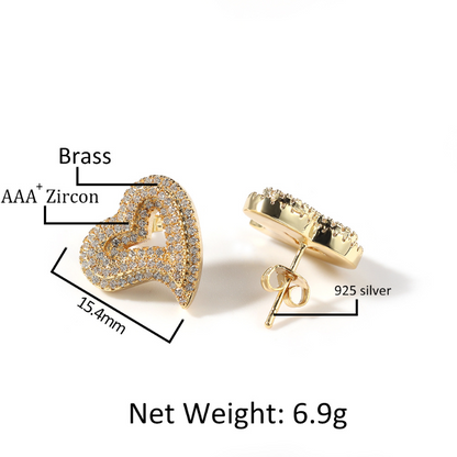 Zircon hollow love stud earrings