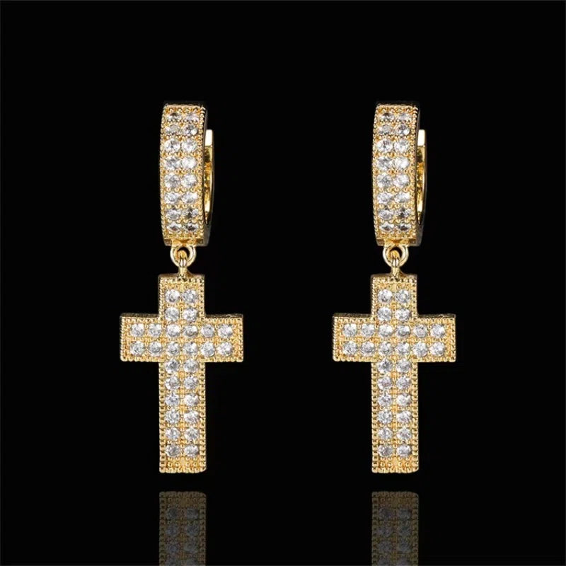 Drip Faith Earrings丨Iced Out Cross Hoops