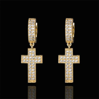 Drip Faith Earrings丨Iced Out Cross Hoops