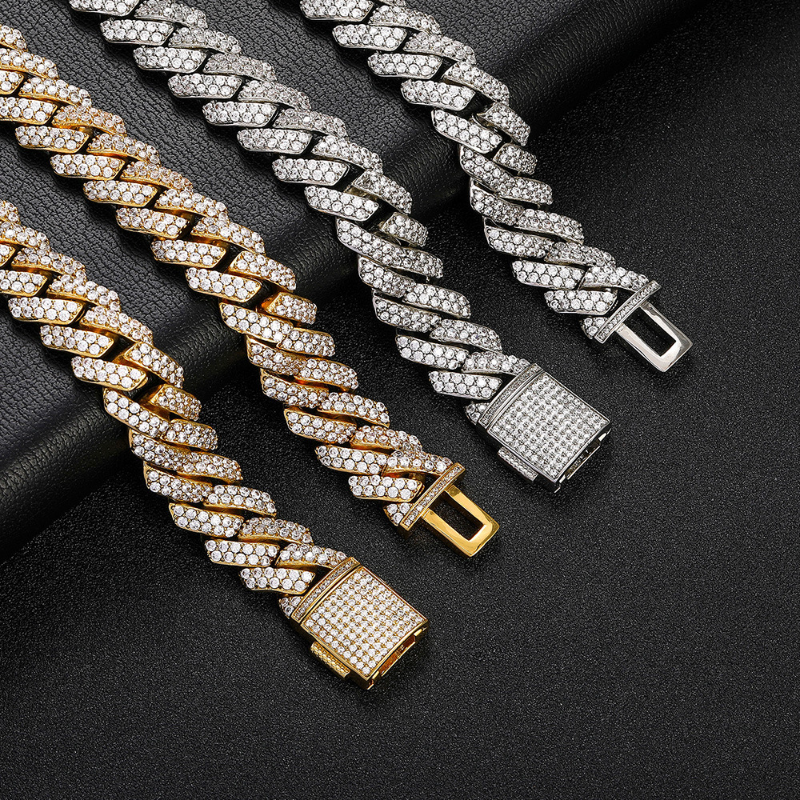 15mm Flap Buckle Double Row Zircon Rhombus Cuban Bracelet