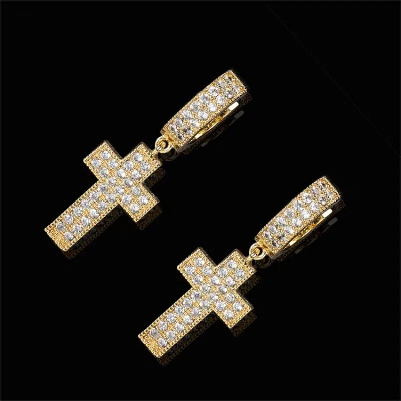 Drip Faith Earrings丨Iced Out Cross Hoops