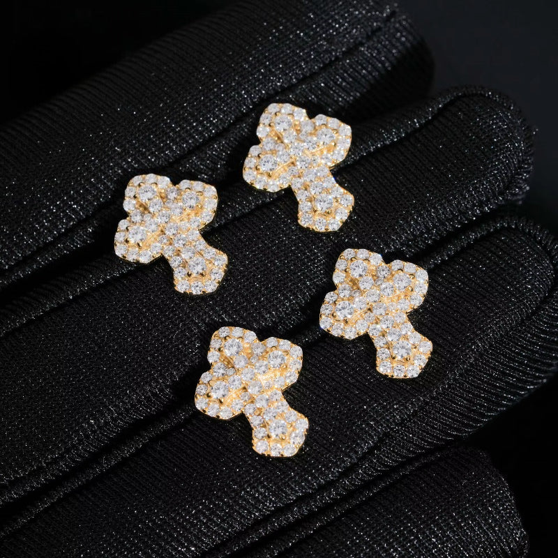 VVS Diamond Frozen Moissanite Cross Earrings