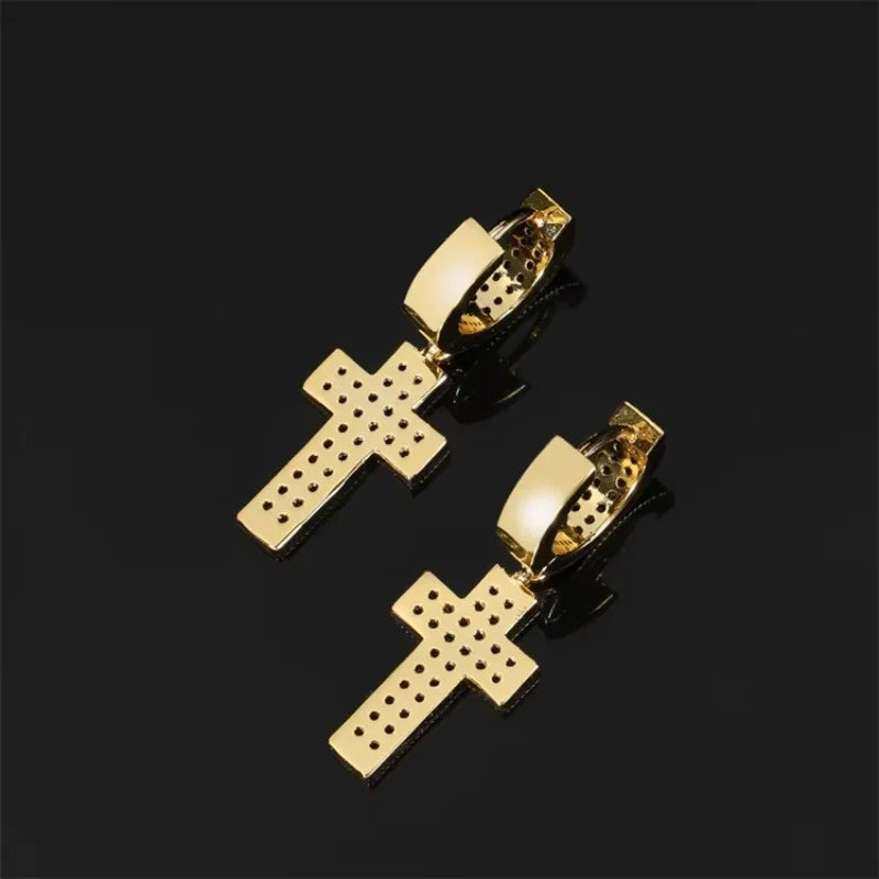 Drip Faith Earrings丨Iced Out Cross Hoops