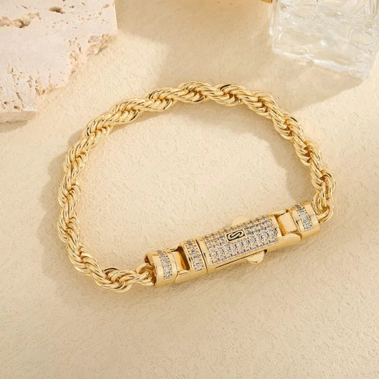 New 14k brass Monaco thick hinge chain 6N 8N hip-hop style rope chain with striped jewelry buckle