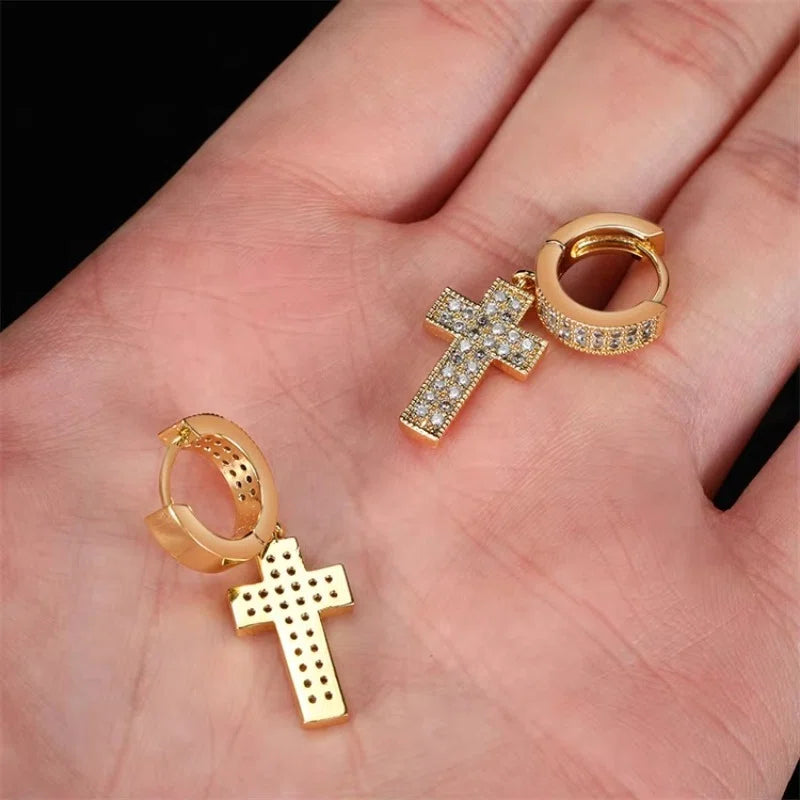Drip Faith Earrings丨Iced Out Cross Hoops