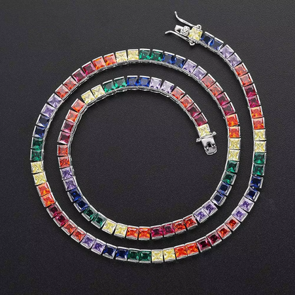 Hot Sale 4mm 18k Gold-Plated Multicolor Rainbow Tennis Necklace