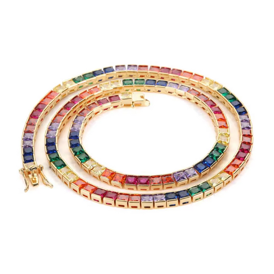 Hot Sale 4mm 18k Gold-Plated Multicolor Rainbow Tennis Necklace