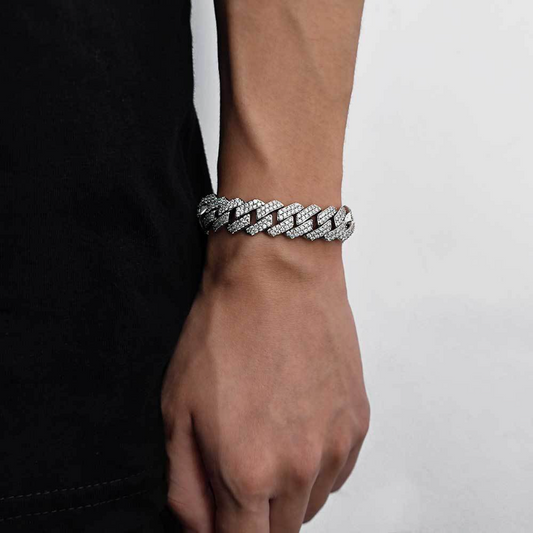 15mm Flap Buckle Double Row Zircon Rhombus Cuban Bracelet