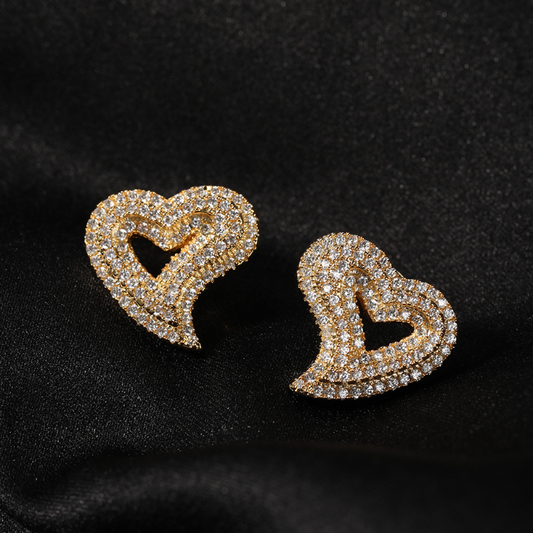 Zircon hollow love stud earrings