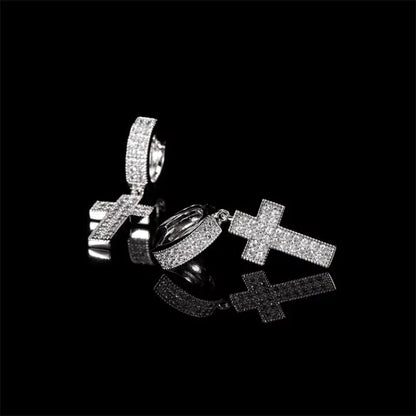 Drip Faith Earrings丨Iced Out Cross Hoops