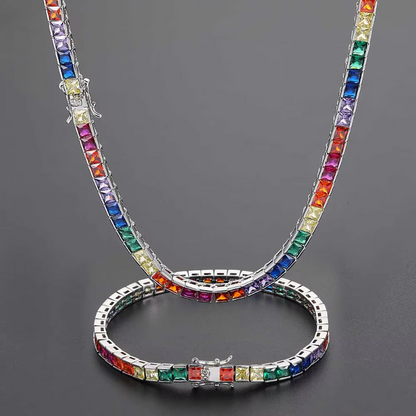 Hot Sale 4mm 18k Gold-Plated Multicolor Rainbow Tennis Necklace
