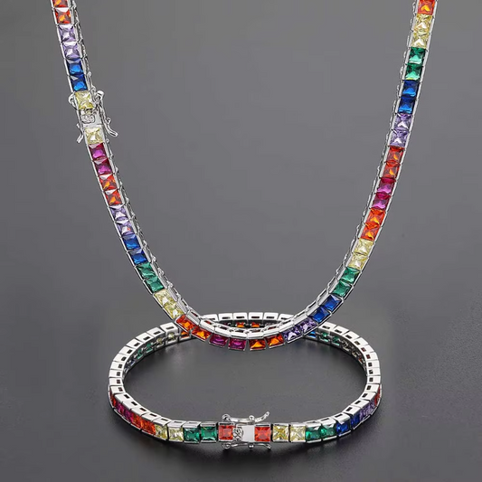 Hot Sale 4mm 18k Gold-Plated Multicolor Rainbow Tennis Necklace