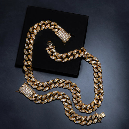 20mm Cuban Chain & Cuban Bracelet Bundle - Gold/White Gold