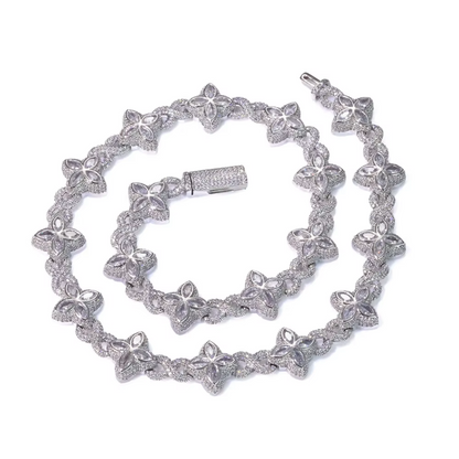 Ice Diamond Flower Cuban Chain Necklace for Men and Women