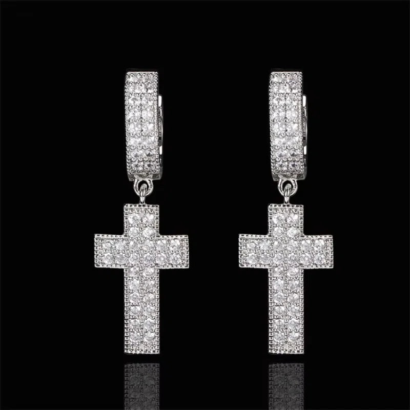 Drip Faith Earrings丨Iced Out Cross Hoops