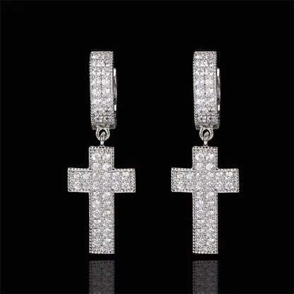 Drip Faith Earrings丨Iced Out Cross Hoops