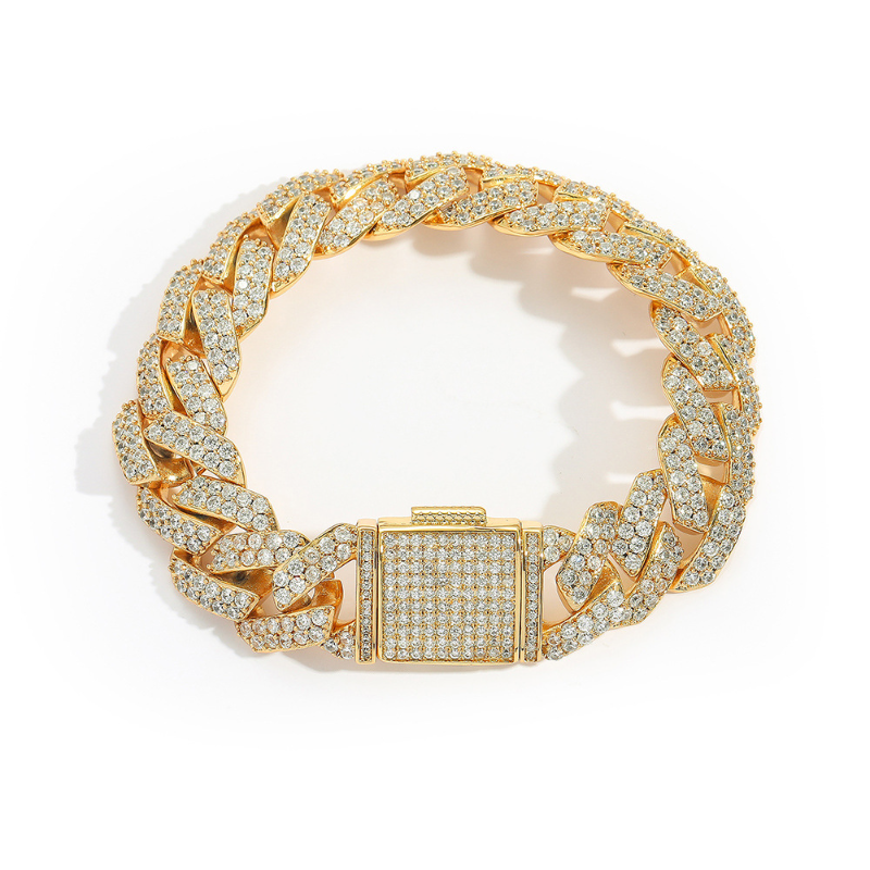 15mm Flap Buckle Double Row Zircon Rhombus Cuban Bracelet