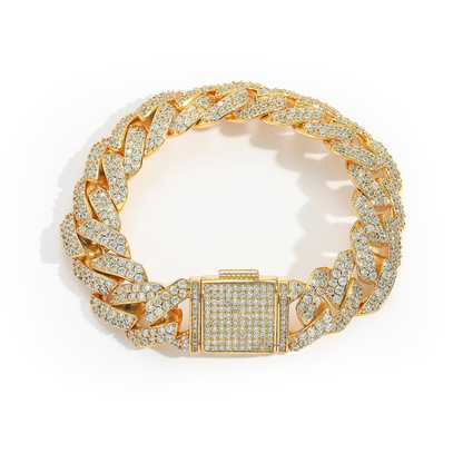 15mm Flap Buckle Double Row Zircon Rhombus Cuban Bracelet