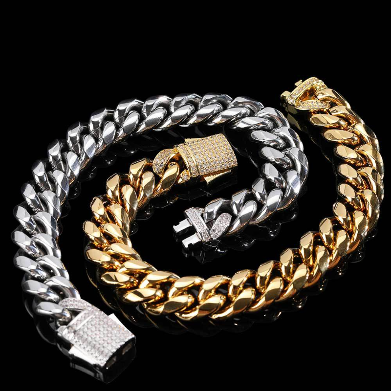 18K gold titanium steel spring buckle Cuban chain