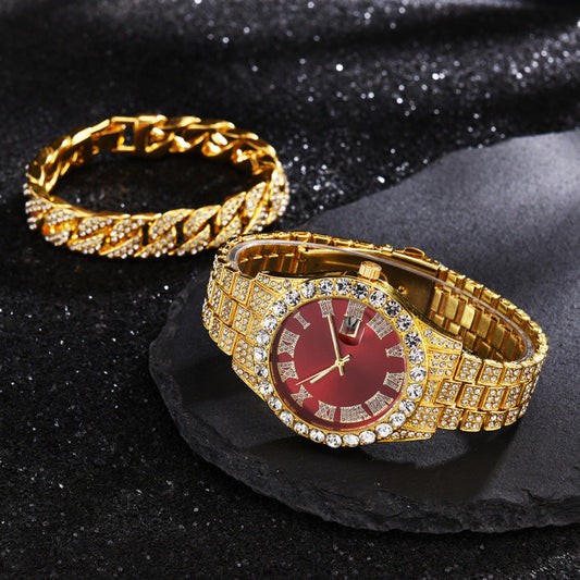 ICERIME Cuban Diamond Bracelet and Watch Set