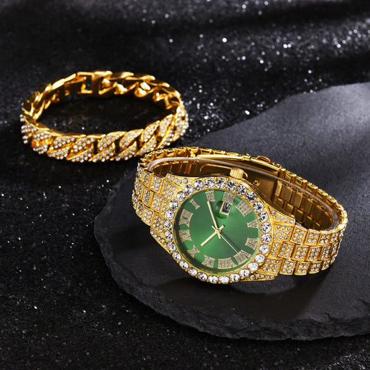 Cuban Diamond Bracelet and Watch Set