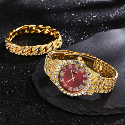 Cuban Diamond Bracelet and Watch Set