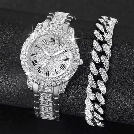 Diamond Cuban Bracelet and Watch Set
