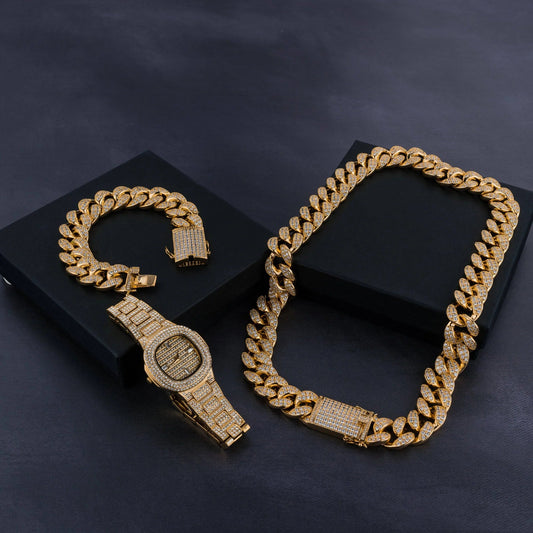 ICERIME Premium 20mm Cuban Chain, Cuban Bracelet & Watch Bundle