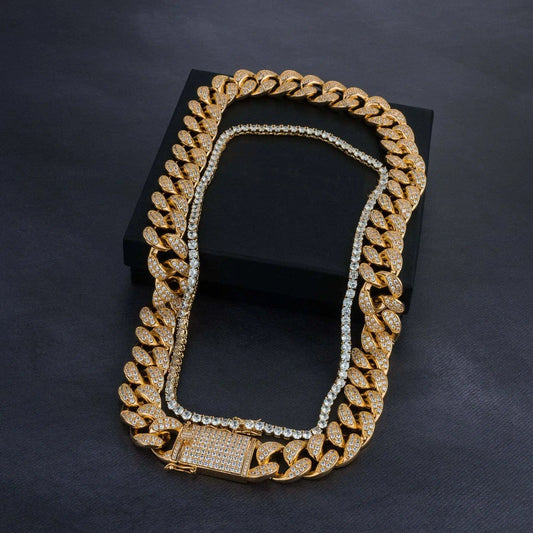 ICERIME 20mm Cuban Chain & 5mm Tennis Chain Bundle