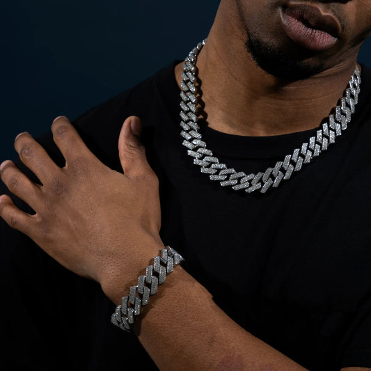 ICERIME 18mm Prong Set Cuban Chain & Bracelet Bundle [Gold/White Gold]