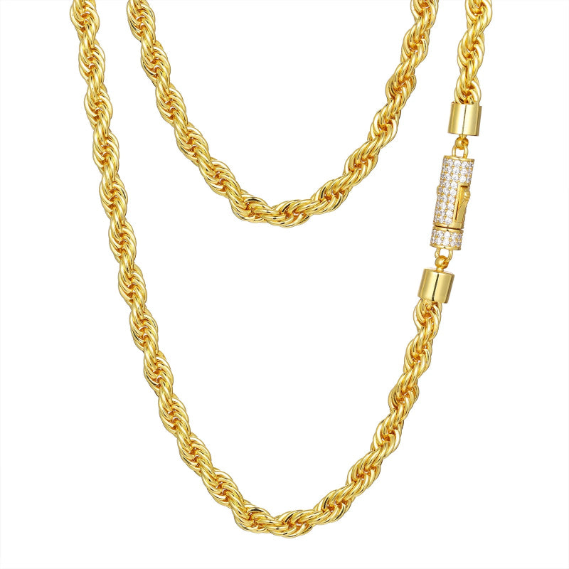 6mm Luxury 14K 18K Gold Plated Solid 925 Sterling Silver VVS Moissanite Diamond Iced Out Lock Rope Chain Necklace for Men