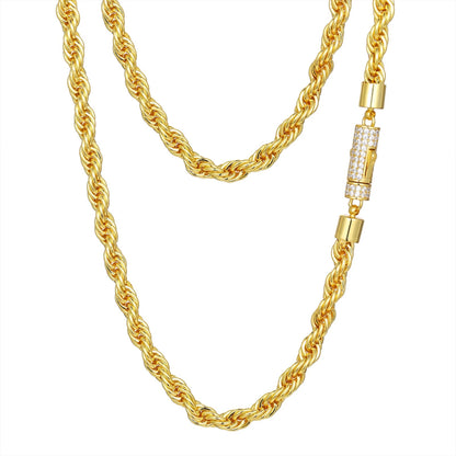 6mm Luxury 14K 18K Gold Plated Solid 925 Sterling Silver VVS Moissanite Diamond Iced Out Lock Rope Chain Necklace for Men