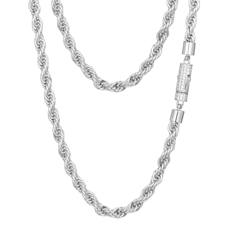 6mm Luxury 14K 18K Gold Plated Solid 925 Sterling Silver VVS Moissanite Diamond Iced Out Lock Rope Chain Necklace for Men