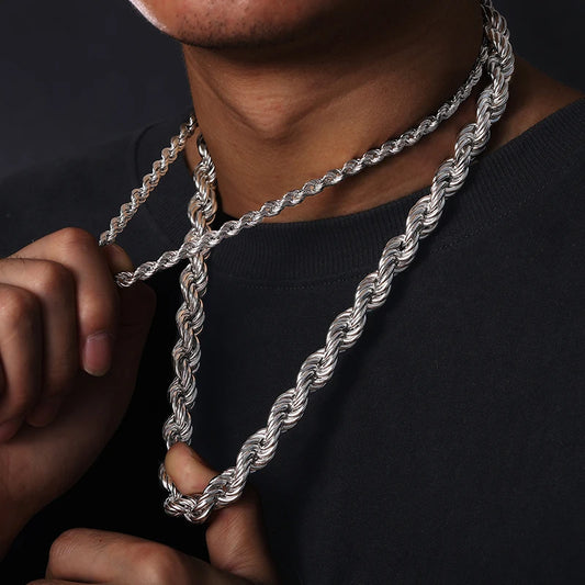 6mm Luxury 14K 18K Gold Plated Solid 925 Sterling Silver VVS Moissanite Diamond Iced Out Lock Rope Chain Necklace for Men