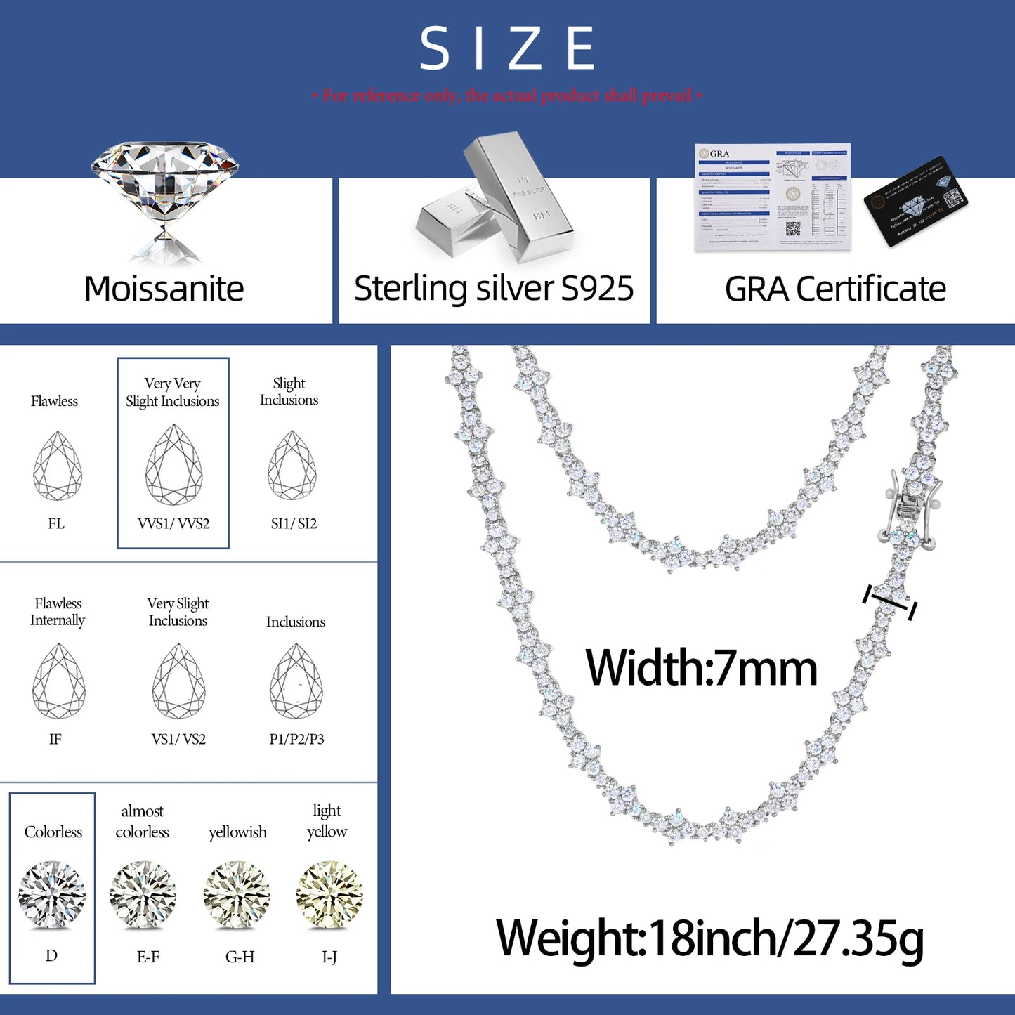 7mm sterling silver cross tennis chain