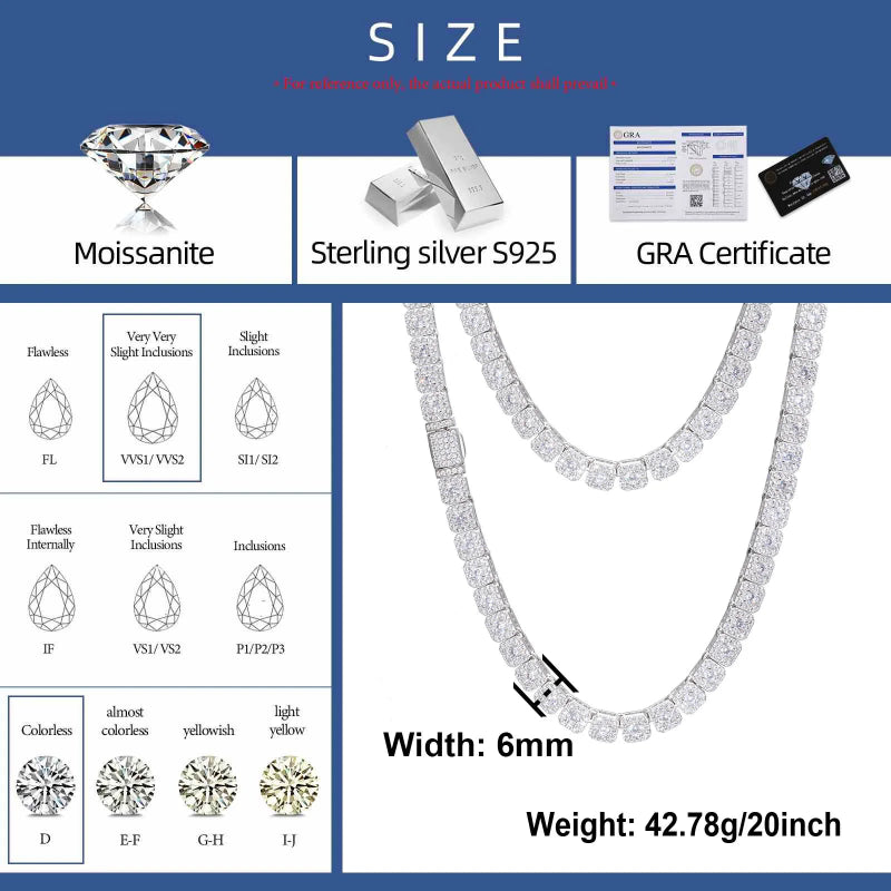 6mm 925 sterling silver ice crystal tennis chain