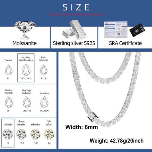 6mm 925 sterling silver ice crystal tennis chain