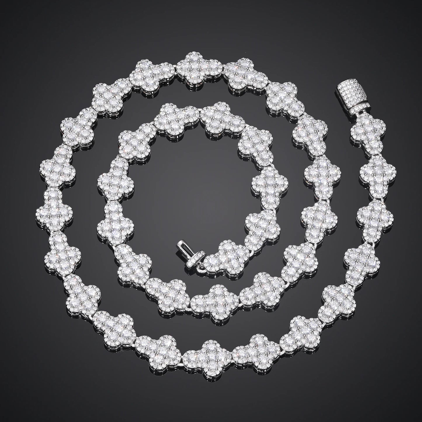 10mm 925 sterling silver ice crystal cross chain