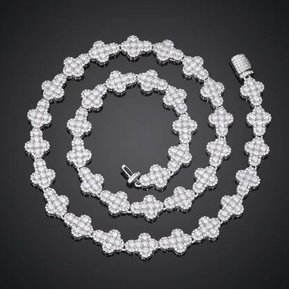 10mm 925 sterling silver ice crystal cross chain