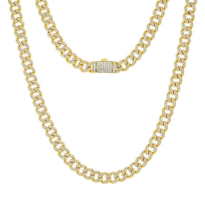 6mm gold-plated moissanite and diamond Cuban chain necklace