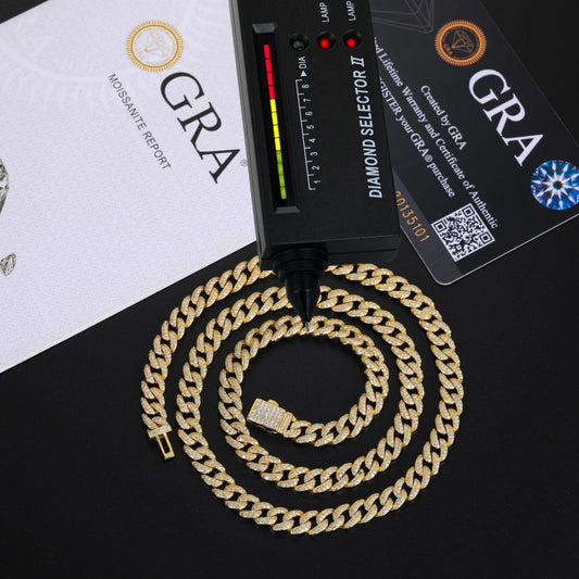 6mm gold-plated moissanite and diamond Cuban chain necklace