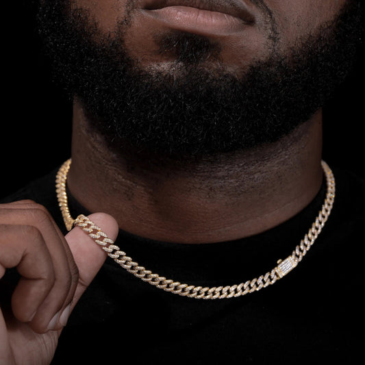6mm gold-plated moissanite and diamond Cuban chain necklace