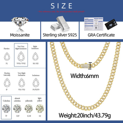 6mm gold-plated moissanite and diamond Cuban chain necklace