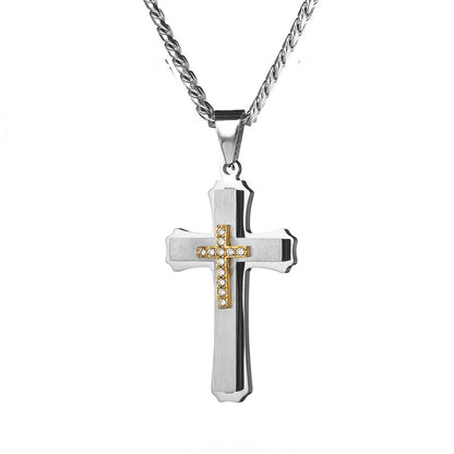 Layered Diamond Cross Pendant