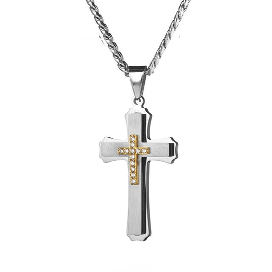Layered Diamond Cross Pendant